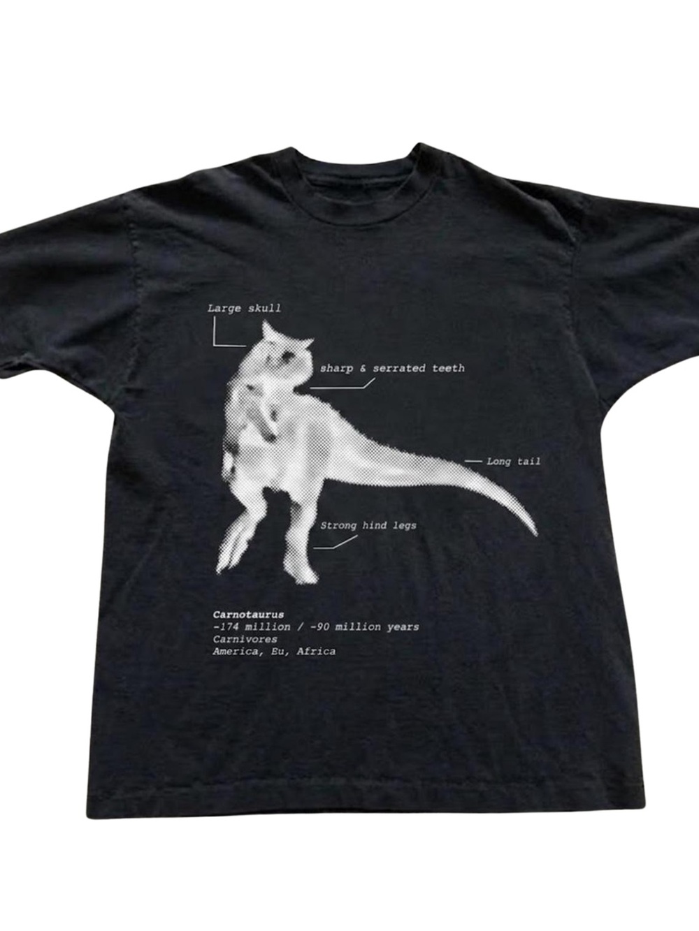 Gildan Black Cat T-Shirt with Dinosaur Graphic